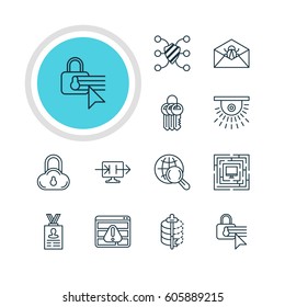 Vector Illustration Of 12 Data Protection Icons. Editable Pack Of Key Collection, Account Data, Internet Surfing And Other Elements.
