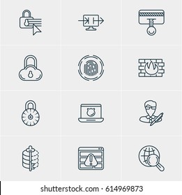 Vector Illustration Of 12 Data Protection Icons. Editable Pack Of Encoder, Safety Key, Data Security And Other Elements.