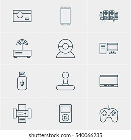 Vector Illustration Of 12 Device Icons. Editable Pack Of PC, Photography, Monitor And Other Elements.