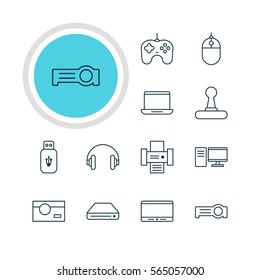 Vector Illustration Of 12 Device Icons. Editable Pack Of Usb Card, Memory Storage, Photography And Other Elements.