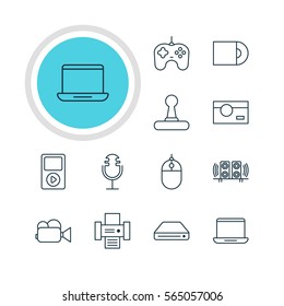 Vector Illustration Of 12 Device Icons. Editable Pack Of Dvd Drive, Memory Storage, Photography And Other Elements.