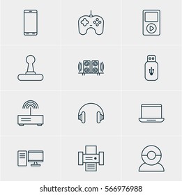 Vector Illustration Of 12 Device Icons. Editable Pack Of Photocopier, Joypad, Computer And Other Elements.