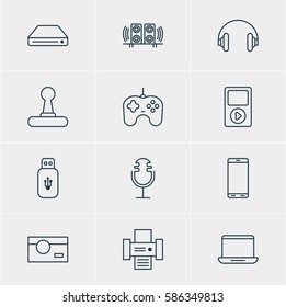 Vector Illustration Of 12 Device Icons. Editable Pack Of Photography, Media Controller, Smartphone And Other Elements.
