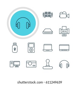 Vector Illustration Of 12 Device Icons. Editable Pack Of Memory Storage, Photocopier, Photography And Other Elements.