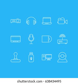 Vector Illustration Of 12 Device Icons. Editable Pack Of Floodlight, Computer, Sound Recording And Other Elements.