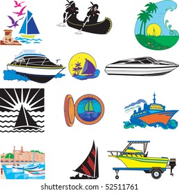 Vector Illustration of 12 different types of Boats.