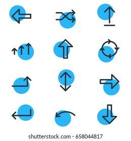 Vector Illustration Of 12 Direction Icons. Editable Pack Of Download, Up , Randomize Elements.