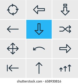 Vector Illustration Of 12 Direction Icons. Editable Pack Of Down, Tab, Left And Other Elements.