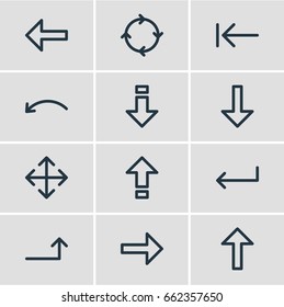 Vector Illustration Of 12 Direction Icons. Editable Pack Of Undo, Up, Right And Other Elements.