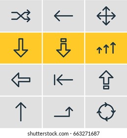 Vector Illustration Of 12 Direction Icons. Editable Pack Of Shrift, Left, Widen And Other Elements.