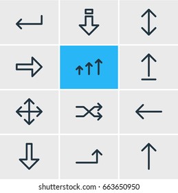 Vector Illustration Of 12 Direction Icons. Editable Pack Of Upwards, Raise, Increase And Other Elements.