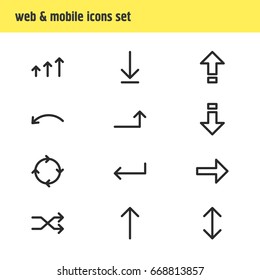 Vector Illustration Of 12 Direction Icons. Editable Pack Of Down, Turn, Right And Other Elements.