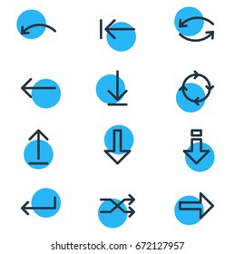Vector Illustration Of 12 Direction Icons. Editable Pack Of Undo, Submit, Down And Other Elements.