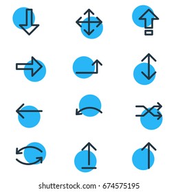 Vector Illustration Of 12 Direction Icons. Editable Pack Of Widen, Upwards, Raise And Other Elements.