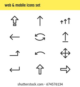 Vector Illustration Of 12 Direction Icons. Editable Pack Of Right, Widen, Upwards And Other Elements.