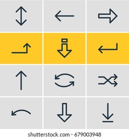 Vector Illustration Of 12 Direction Icons. Editable Pack Of Upwards, Right, Left And Other Elements.