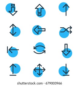 Vector Illustration Of 12 Direction Icons. Editable Pack Of Exchange, Randomize, Update Elements.