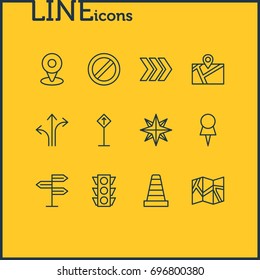 Vector Illustration Of 12 Direction Icons. Editable Pack Of Orientation, Block, Direction And Other Elements.