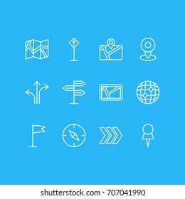 Vector Illustration Of 12 Direction Icons. Editable Pack Of Location, World, Pennant And Other Elements.