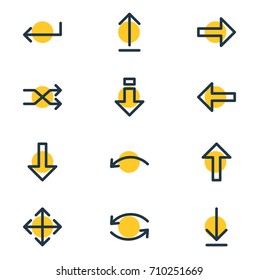 Vector Illustration Of 12 Direction Icons. Editable Pack Of Submit, Down, Turn And Other Elements.