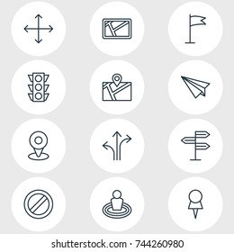 Vector Illustration Of 12 Direction Icons. Editable Pack Of Navigation, Pin, Block And Other Elements.