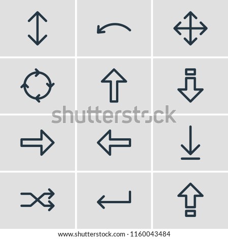 Vector illustration of 12 direction icons line style. Editable set of caps lock, up-down, next and other icon elements.