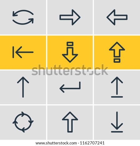 Vector illustration of 12 direction icons line style. Editable set of upload, left, enter and other icon elements.