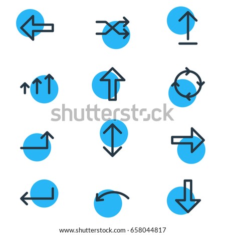 Vector Illustration Of 12 Direction Icons. Editable Pack Of Download, Up , Randomize Elements.