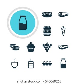 Vector Illustration Of 12 Dish Icons. Editable Pack Of Biscuit, Bowl, Veggie And Other Elements.