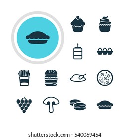 Vector Illustration Of 12 Dish Icons. Editable Pack Of Biscuit, Pastry, Potato And Other Elements.