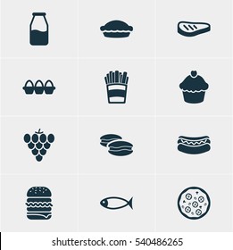 Vector Illustration Of 12 Dish Icons. Editable Pack Of Muffin, Biscuit, Cruet And Other Elements.