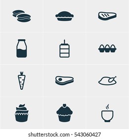 Vector Illustration Of 12 Dish Icons. Editable Pack Of Bowl, Muffin, Biscuit And Other Elements.