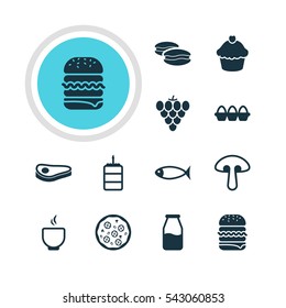 Vector Illustration Of 12 Dish Icons. Editable Pack Of Muffin, Fungus, Seafood And Other Elements.