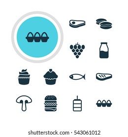 Vector Illustration Of 12 Dish Icons. Editable Pack Of Cruet, Egg Container, Sandwich Elements.