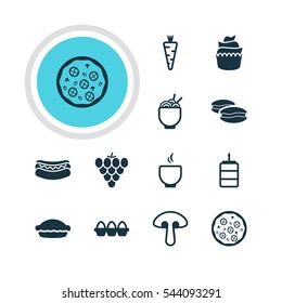 Vector Illustration Of 12 Dish Icons. Editable Pack Of Vineyard, Bowl, Biscuit And Other Elements.