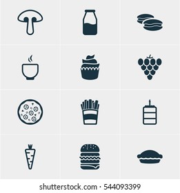 Vector Illustration Of 12 Dish Icons. Editable Pack Of Fungus, Veggie, Sandwich Elements.