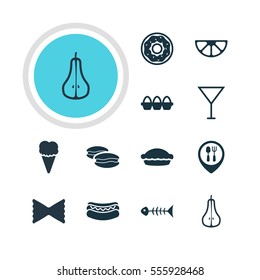 Vector Illustration Of 12 Dish Icons. Editable Pack Of Restaurant, Cake, Biscuit And Other Elements.