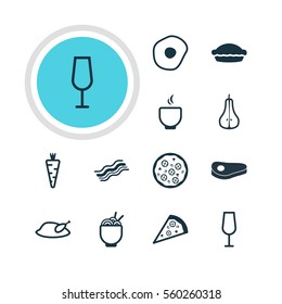 Vector Illustration Of 12 Dish Icons. Editable Pack Of Spaghetti, Flan, Pizzeria And Other Elements.