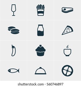Vector Illustration Of 12 Dish Icons. Editable Pack Of Cruet, Love Apple, Bowl And Other Elements.