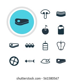Vector Illustration Of 12 Dish Icons. Editable Pack Of Lactose, Fungus, Berry Type And Other Elements.
