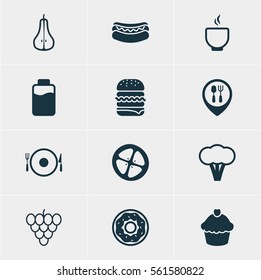Vector Illustration Of 12 Dish Icons. Editable Pack Of Lactose, Muscat, Muffin And Other Elements.