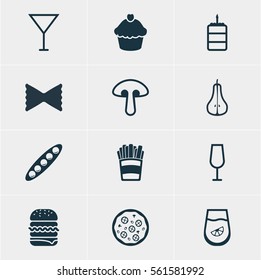 Vector Illustration Of 12 Dish Icons. Editable Pack Of Pizzeria, Muffin, Bean And Other Elements.