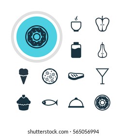 Vector Illustration Of 12 Dish Icons. Editable Pack Of Bowl, Platter, Seafood And Other Elements.