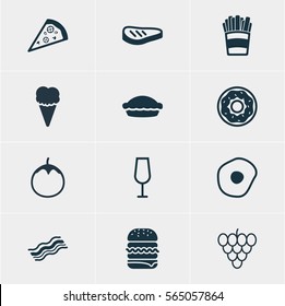 Vector Illustration Of 12 Dish Icons. Editable Pack Of Muscat, Sandwich, Eggplant Elements.