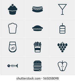 Vector Illustration Of 12 Dish Icons. Editable Pack Of Streetfood, Juice, Vineyard And Other Elements.