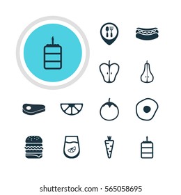 Vector Illustration Of 12 Dish Icons. Editable Pack Of Scrambled Egg, Sirloin , Sandwich Elements.