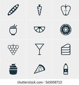 Vector Illustration Of 12 Dish Icons. Editable Pack Of Veggie, Lime, Martini And Other Elements.