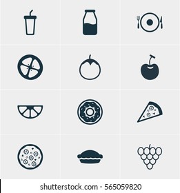 Vector Illustration Of 12 Dish Icons. Editable Pack Of Eggplant, Berry Type, Cake And Other Elements.