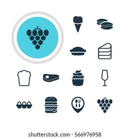 Vector Illustration Of 12 Dish Icons. Editable Pack Of Patisserie, Sundae, Dessert And Other Elements.