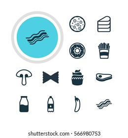 Vector Illustration Of 12 Dish Icons. Editable Pack Of Patisserie, Cake, Beefsteak And Other Elements.